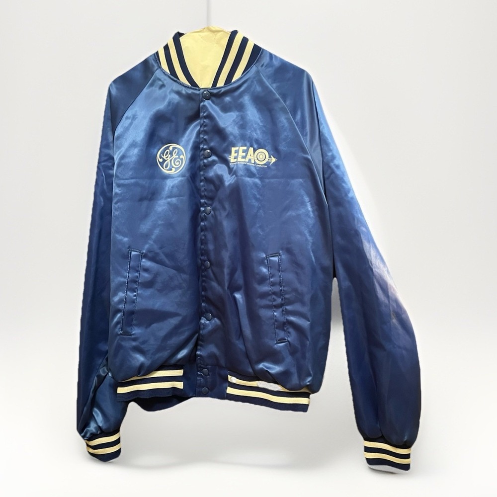 General‎ Electric GE EEA&O Bomber Jacket Royal Blue Satin Size M Retro Corporate